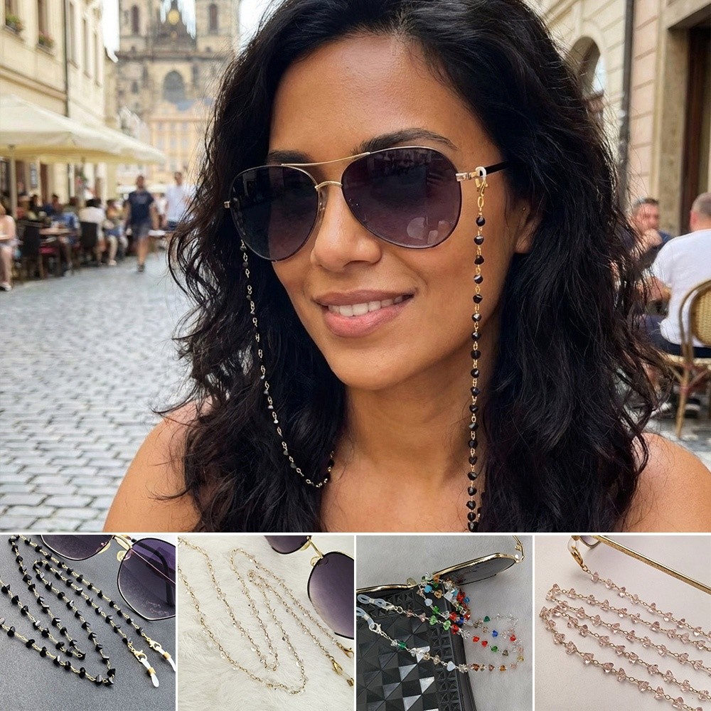 Mask Chain Holder - إكسسوار أزياء: حامل نظارات كريستالي مثلث